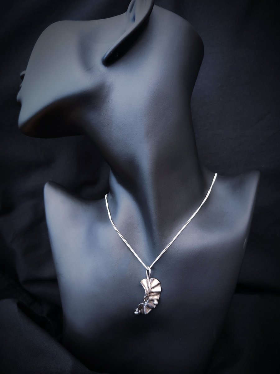 Sterling silver pendant - leaf with dew