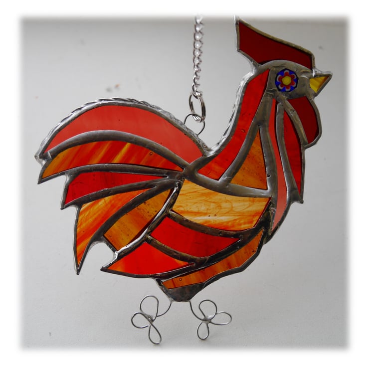 Cockerel Suncatcher Stained Glass chicken 031 Folksy
