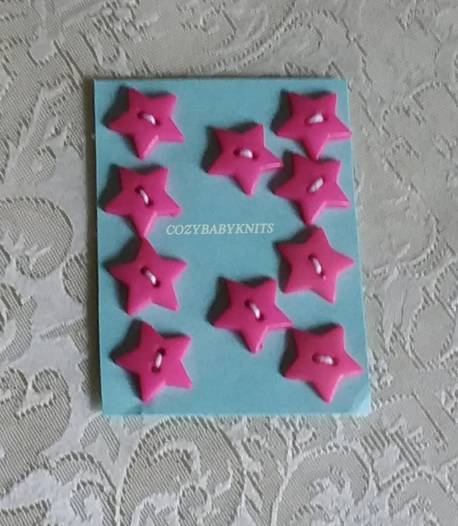 16MM BRIGHT PINK PLASTIC STAR BUTTONS WITH TWO HOLES FOR ATTACHING 