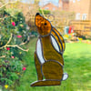 Stained Glass Hare Suncatcher - Handmade Window Decoration -  Amber