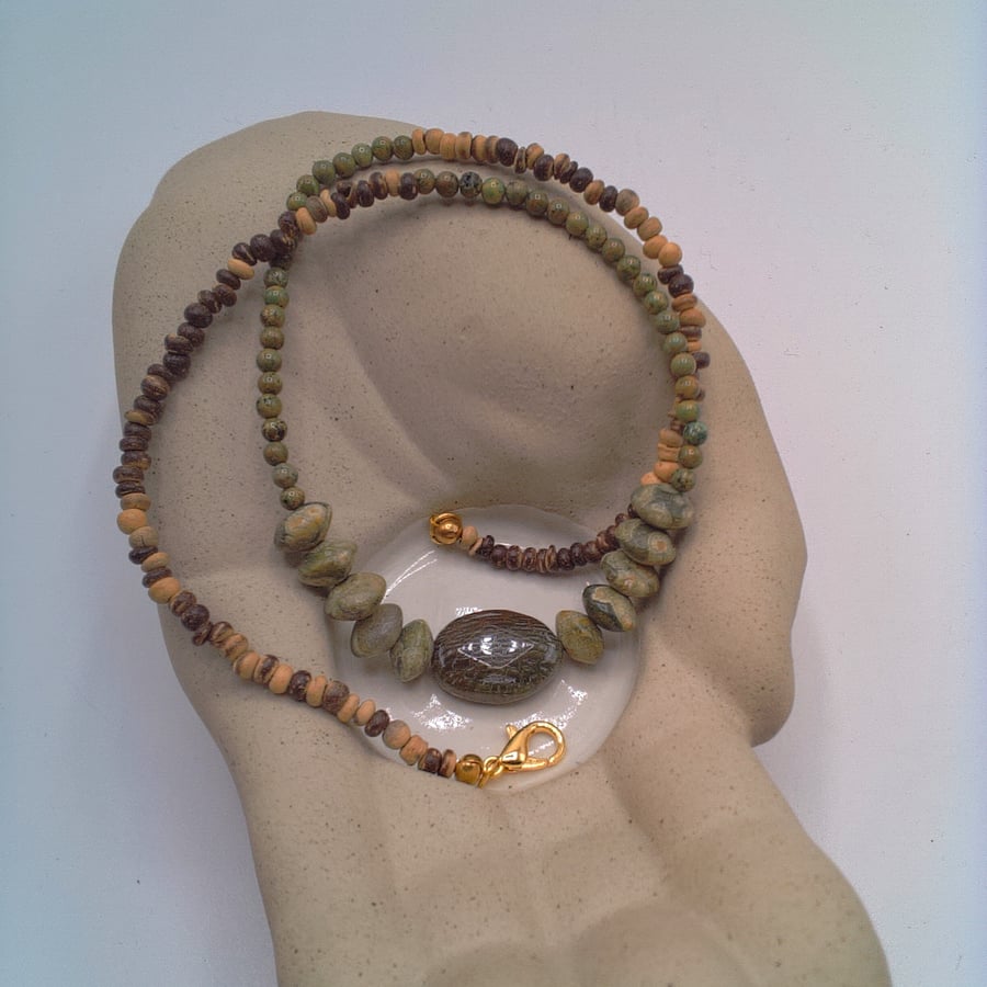 Men's Jade & Coconut Shell Bead Necklace, Men's Beaded Necklace, Gift for Him