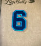 Embroidered Iron on Patch - Number 6 - Blue 52mm x 35 mm - Image 3