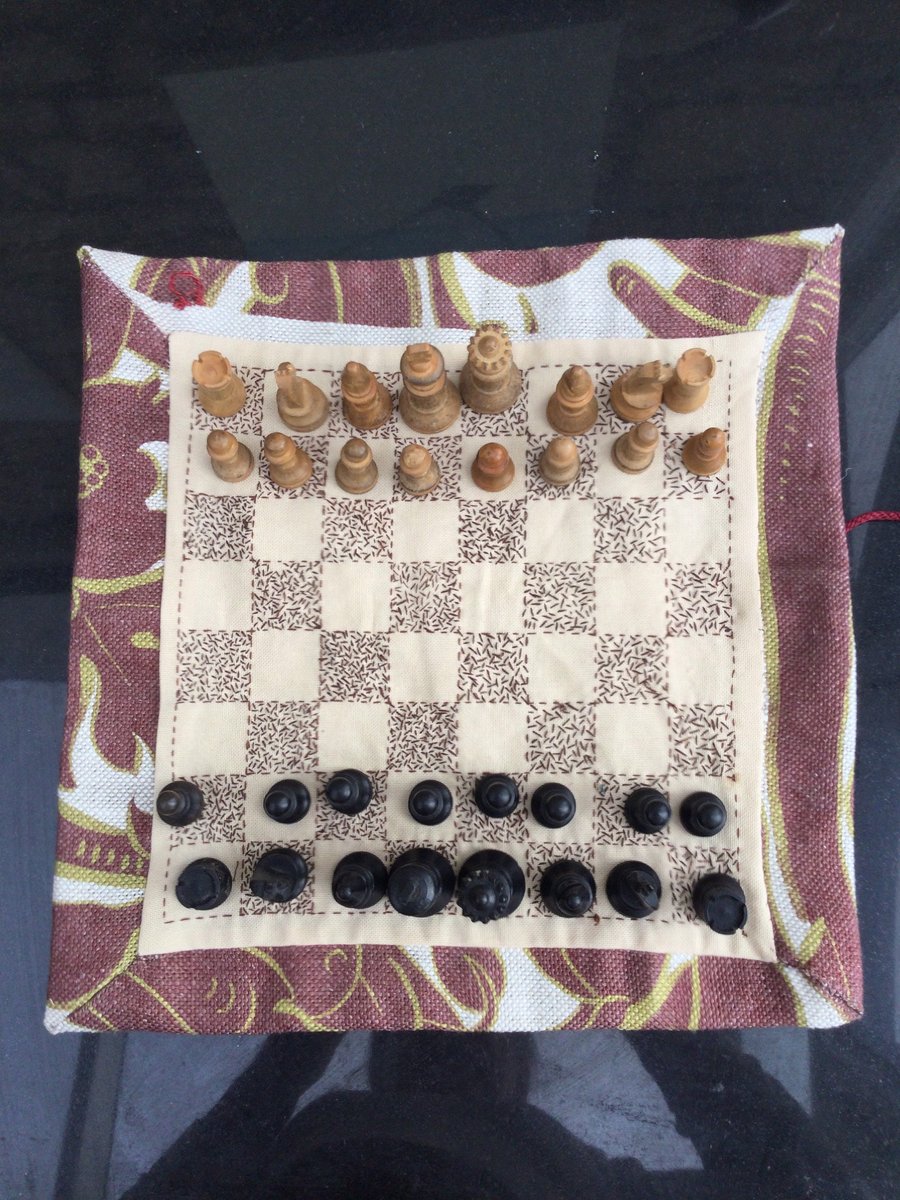 Hand embroidered textile chess game