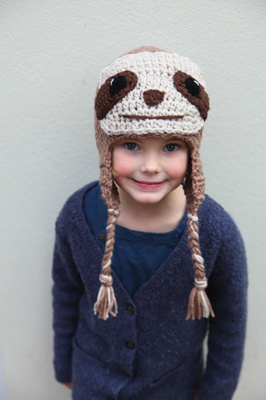 Crochet sloth winter hat, toddler, child adult sizes, novelty hat