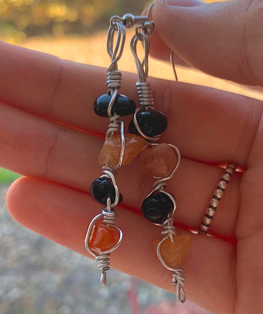 Black Obsidian & Chalcedony Earrings 