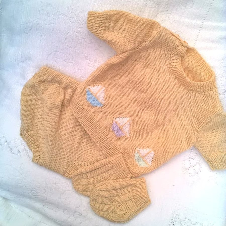 Boys 3 Piece Jumper with Sail Boats Pants and Socks Set, Baby's Clothes