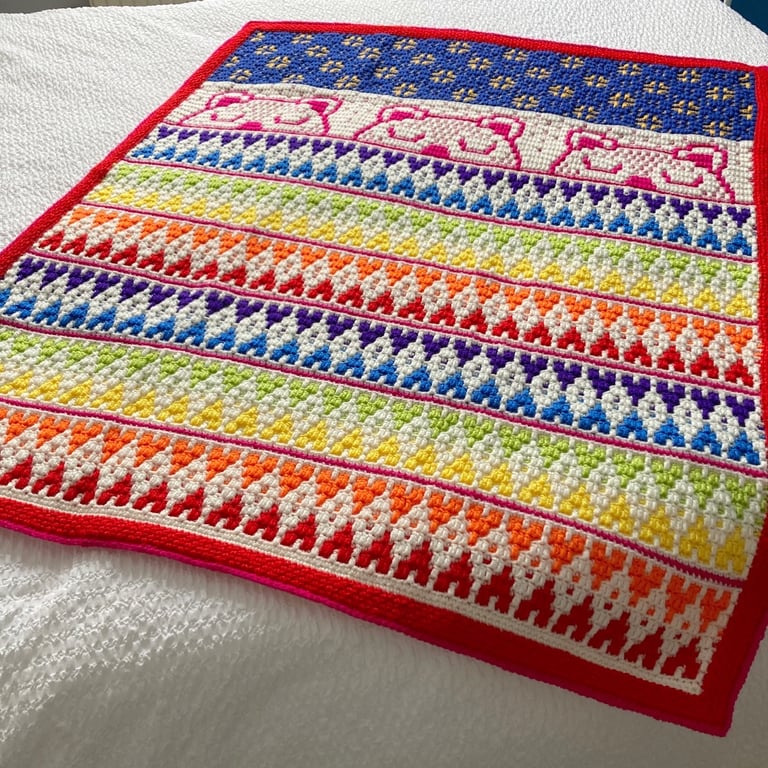 Sleep Tight Little Bear Crocheted Blanket - Rainbow Colours