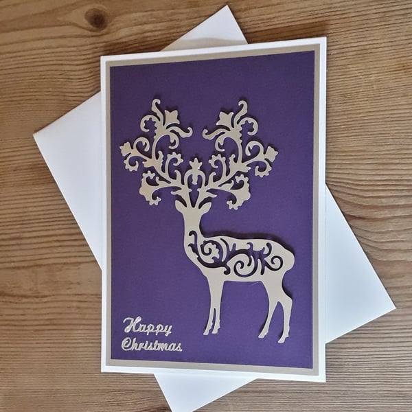 Intricate Die Cut Stag Christmas Card – purple