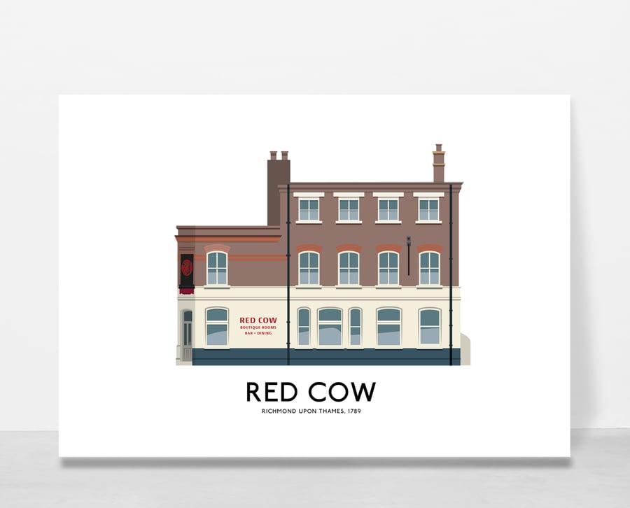 RED COW PUB, RICHMOND, A4 Print