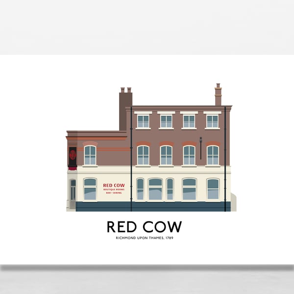 RED COW PUB, RICHMOND, A4 Print