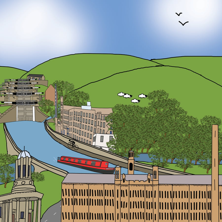 Saltaire and Leeds Liverpool Canal limited edition print