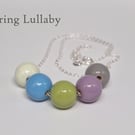 Spring Lullaby - hand painted - wooden bead & sterling silver necklace