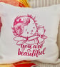 Embroidered Feature Cushion: Pink Child and Cat Design 33cm (13") - Image 1