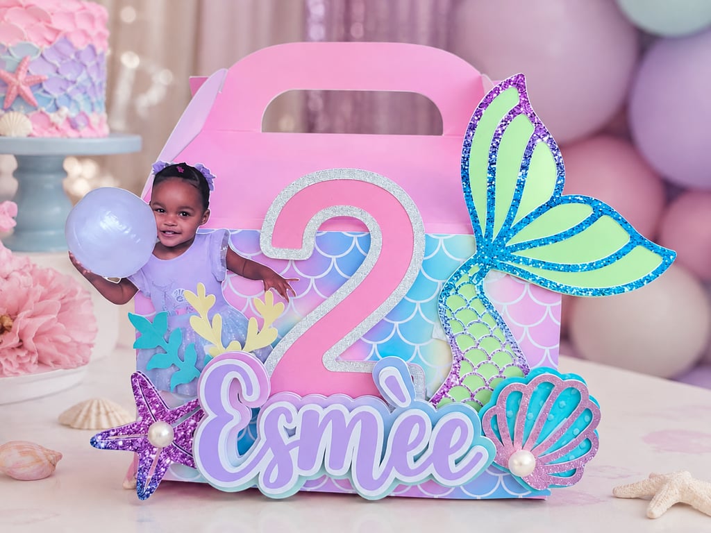 Personalised Mermaid Birthday Party Box with Photo and Name