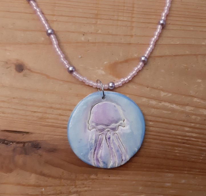 Jellyfish Pendant on a Beaded Necklace