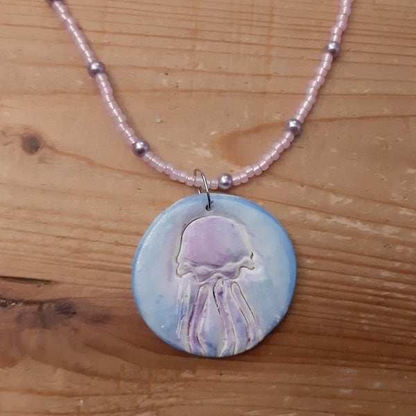 Jellyfish Pendant on a Beaded Necklace