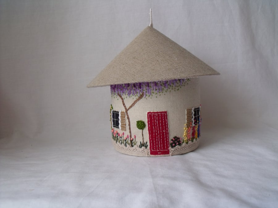 cute embroidered house storage box with removable lid