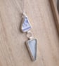Seaglass and pottery triangle pendant, Blue and white pastel necklace - Image 5
