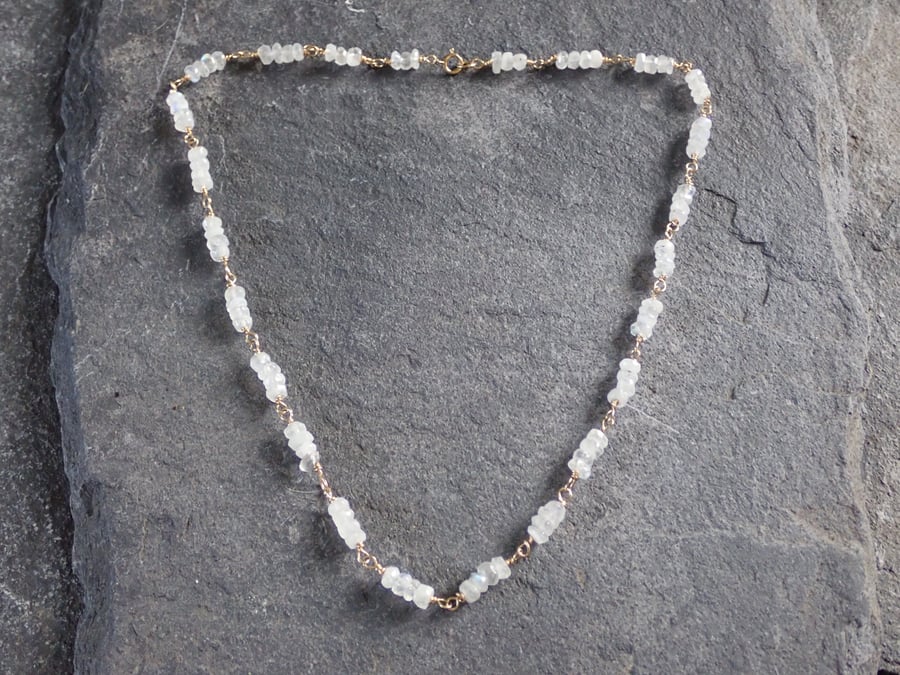 Moonstone Beaded Bar Necklace, 14K Gold