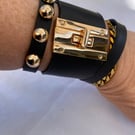 Stunning twist lock clasp cuff set, Italian leather, hand made, bespoke couture 
