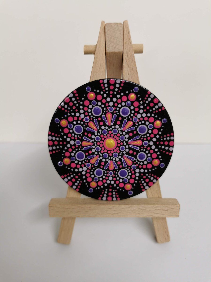 Hand painted pink and purple mandala magnet