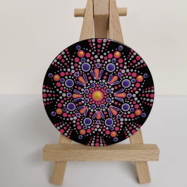 Hand painted pink and purple mandala magnet