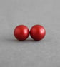 8mm Bright Red Round Pearl Studs - Everyday Christmas Red Stud Earrings - Gifts - Image 1