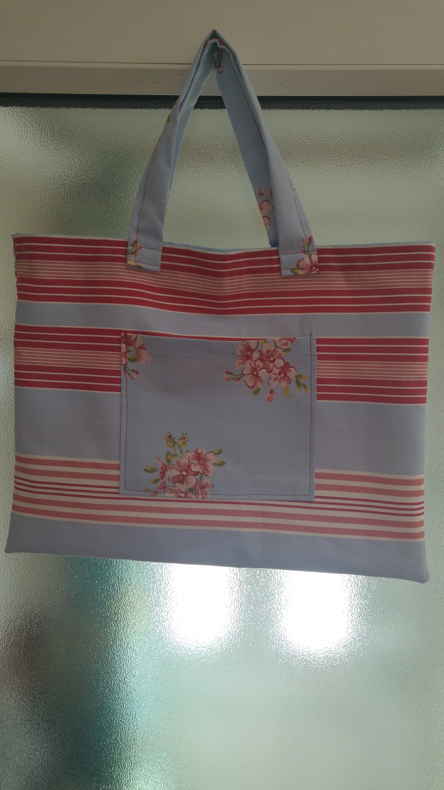 Blue Flowers and Stripes Pretty Shopping Bag