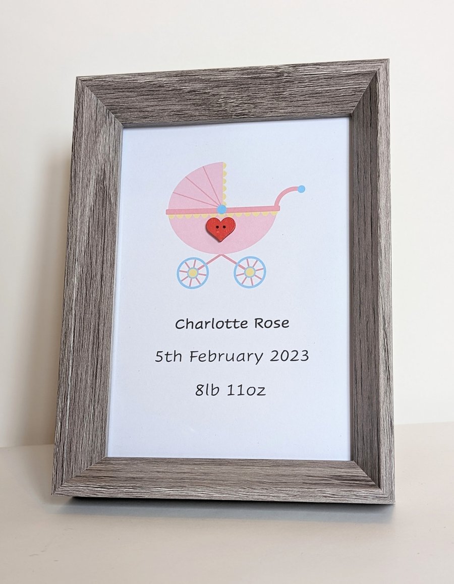 New baby girl personalised information in a 7 x 5 inch frame 