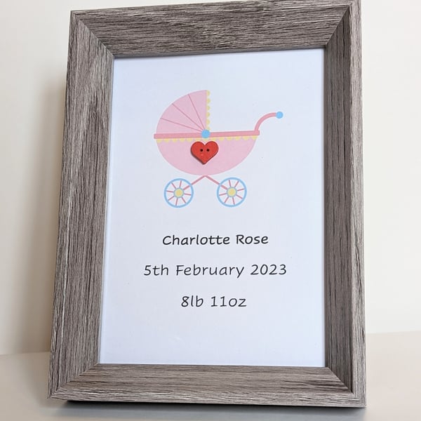 New baby girl personalised information in a 7 x 5 inch frame 