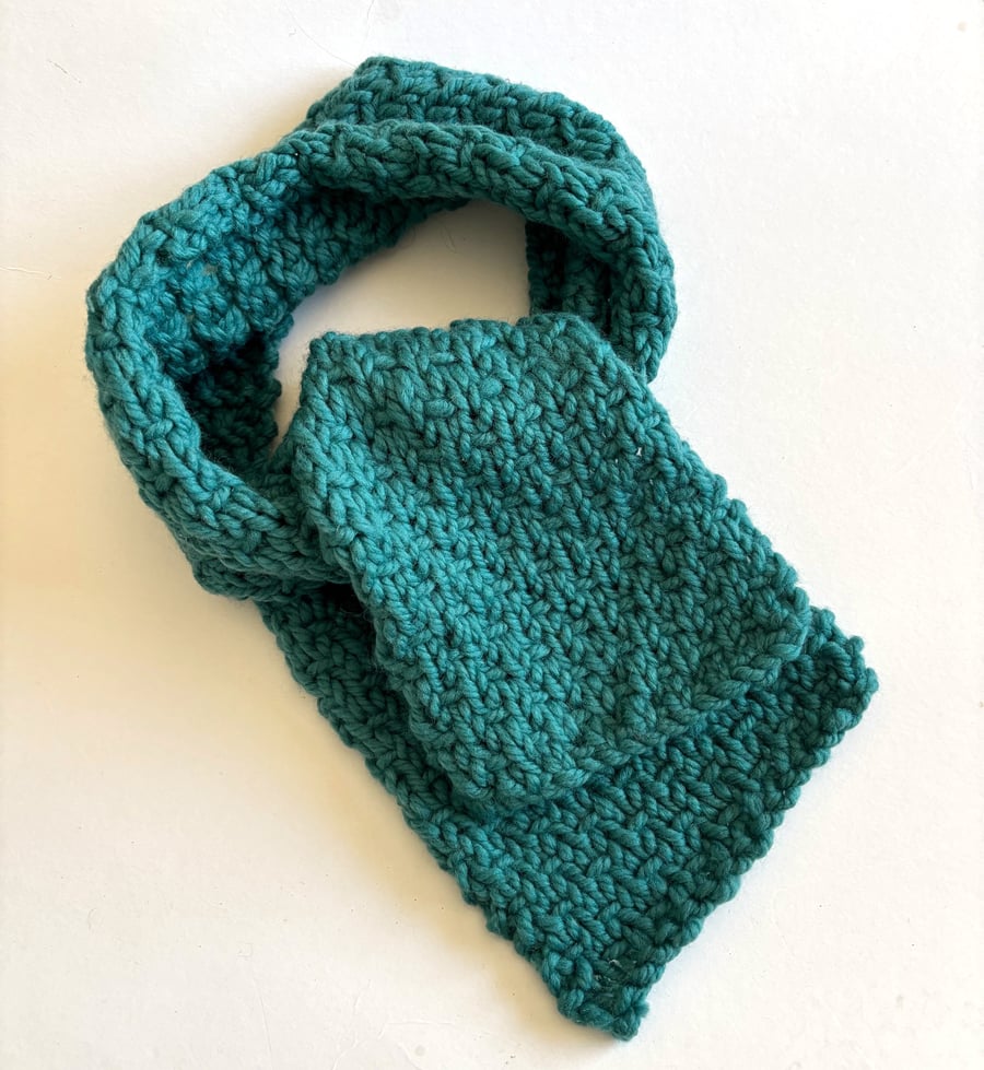 Teal Green Wool Knitted scarf 