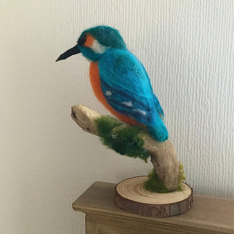 Kingfisher needle felted bird ornament 