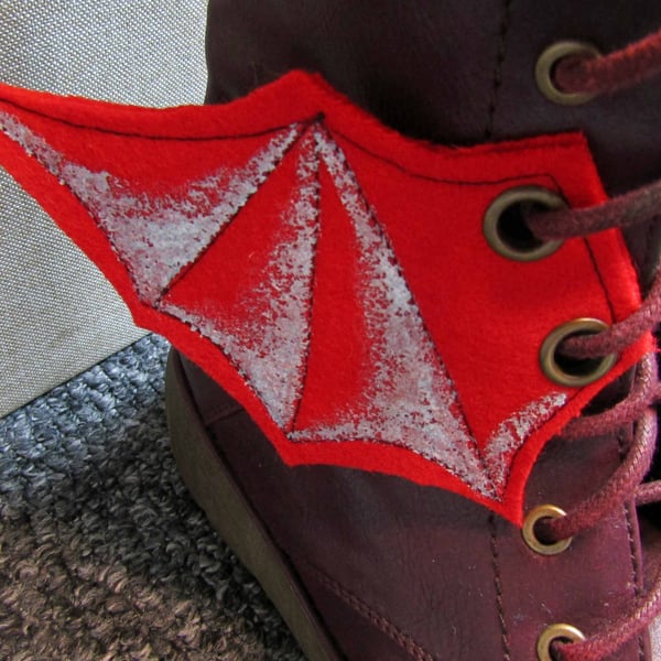 Steampunk Fabric Boot Wings Bat Wings Red Silver