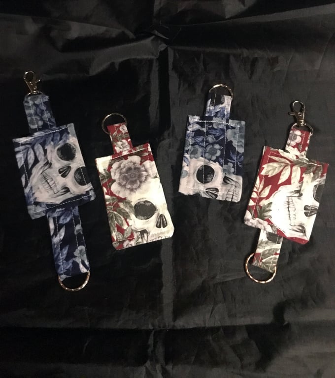 Skulls Fabric Keyrings, Luggage Tag Red keyfob, Eco Friendly New Home Gift