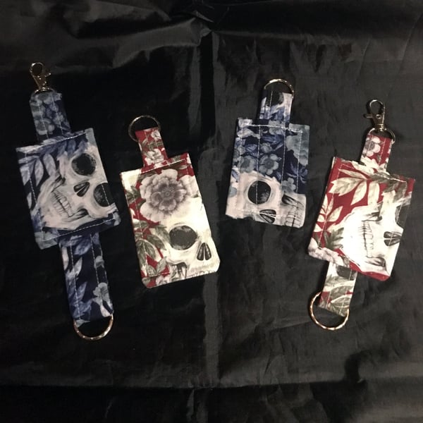 Skulls Fabric Keyrings, Luggage Tag Red keyfob, Eco Friendly New Home Gift