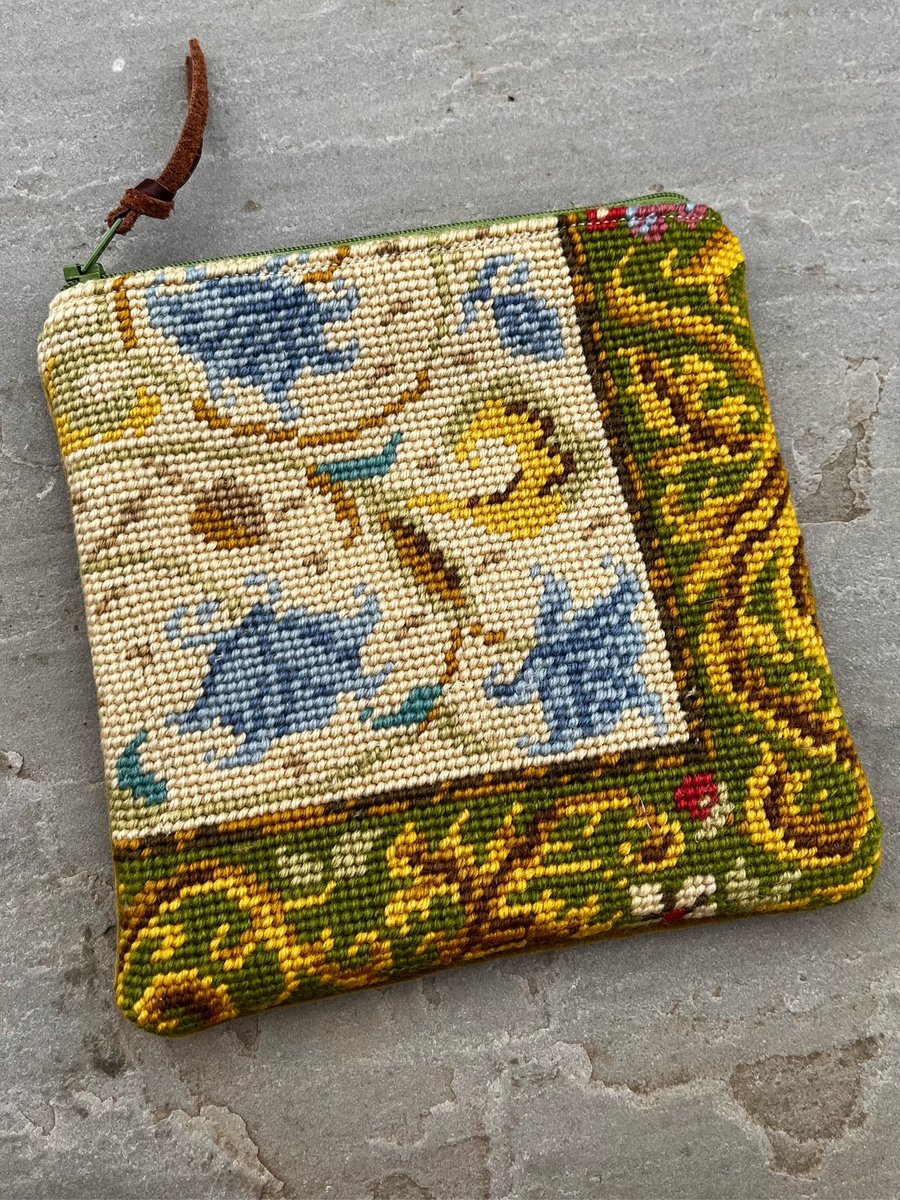 Reclaimed tapestry and velvet zip pouch