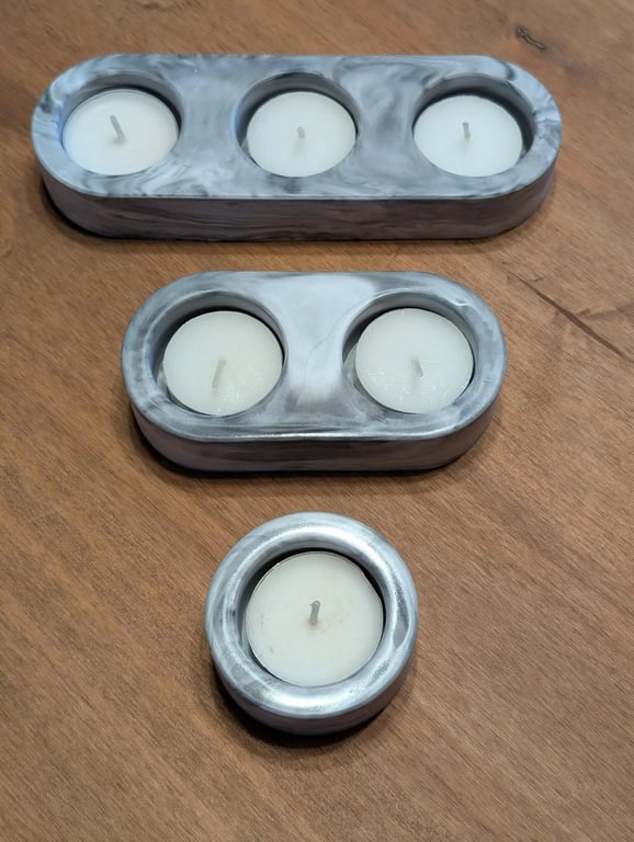 Black & White Marble Effect Eco-Resin Tealight Holders - Set of 3