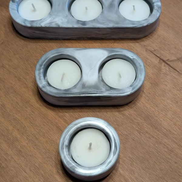 Black & White Marble Effect Eco-Resin Tealight Holders - Set of 3