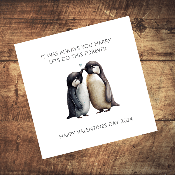 Penguin Personalised Valentines Day Card,  personalised with any name, 