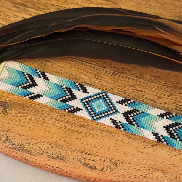 Native American beadwork bracelet in turquoise shades