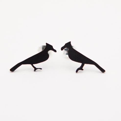 Cormorant Oxidised Silver Stud Earrings