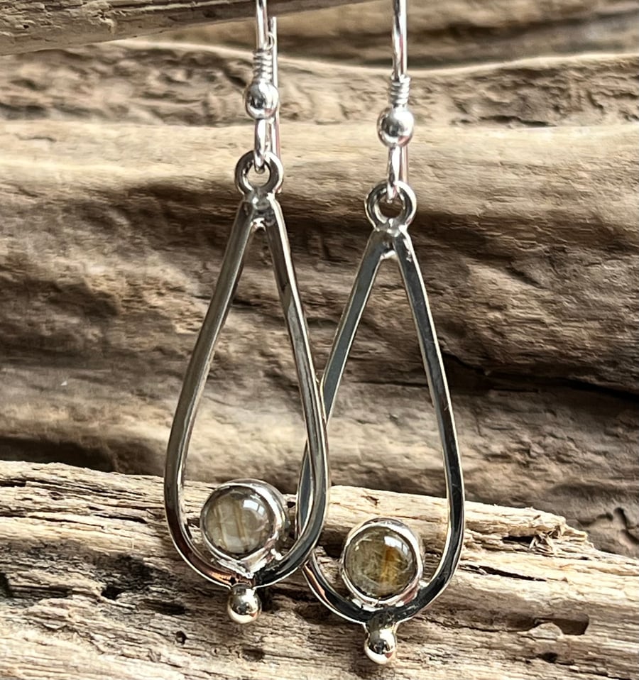 5mm rutilated quartz in solid sterling silver teardrop drop earrings 00004487