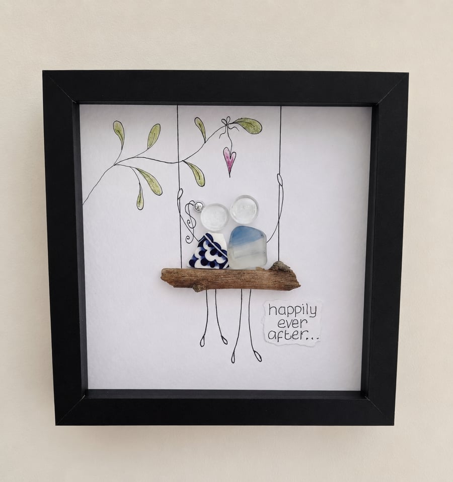 Sea Glass Wedding Gift - Happily Ever After Shadow Box - Handmade Anniversary