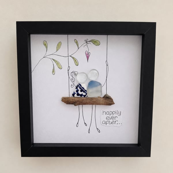 Sea Glass Wedding Gift - Happily Ever After Shadow Box - Handmade Anniversary