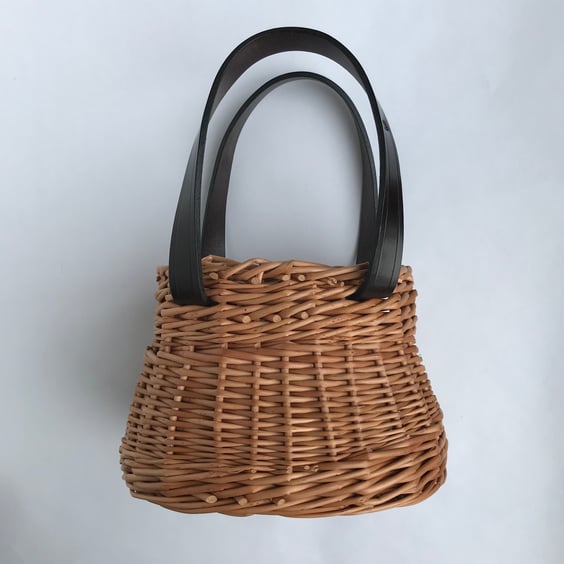 Handmade Oval Somerset Willow Basket or Handbag with English Leather Handles 669