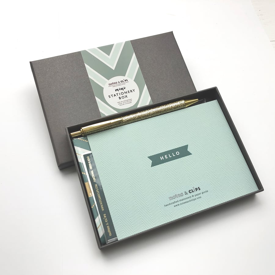 Green & Gold Chevron Stationery Mini Box