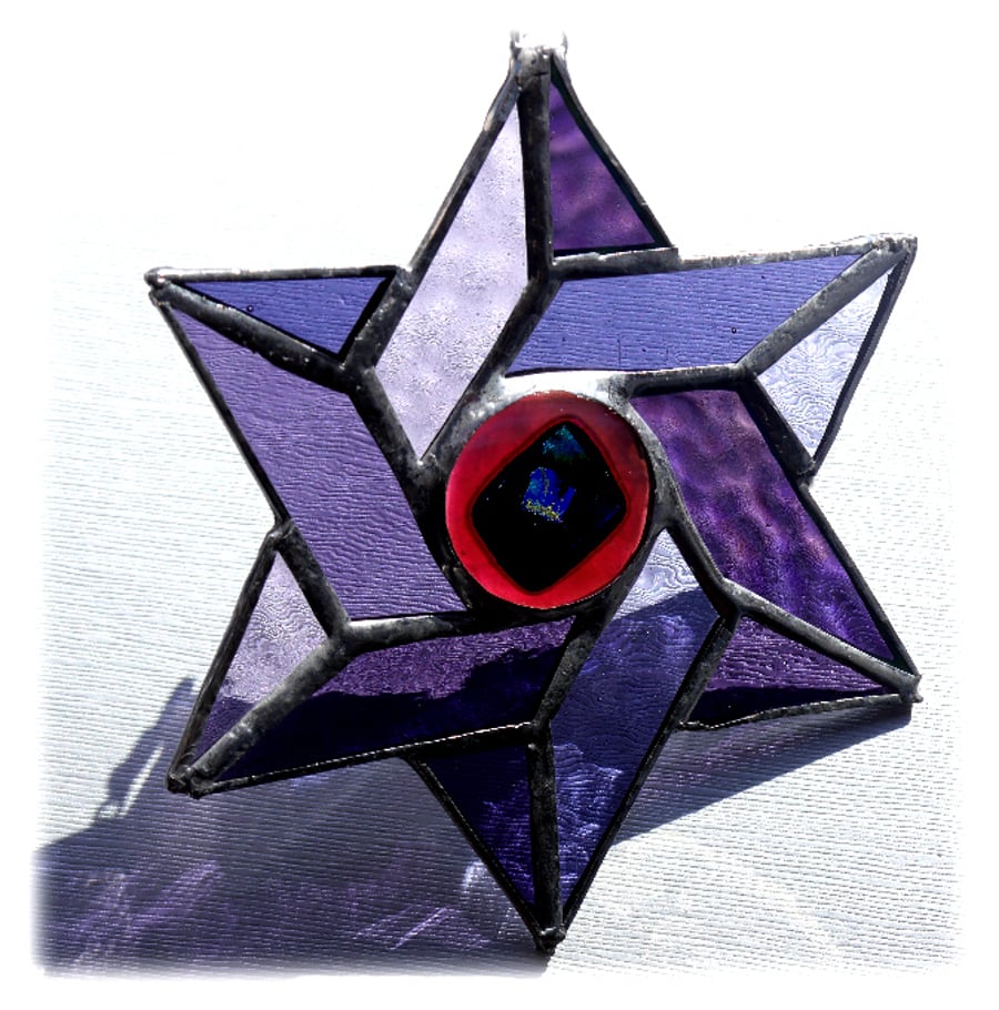 Star of David Suncatcher Stained Glass Purple Dichroic 