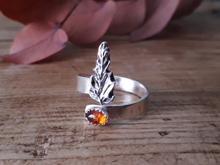 Autumn Amber Ring open adjustable size M