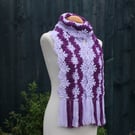 Crochet Stripey Scarf in Lilac and Purple