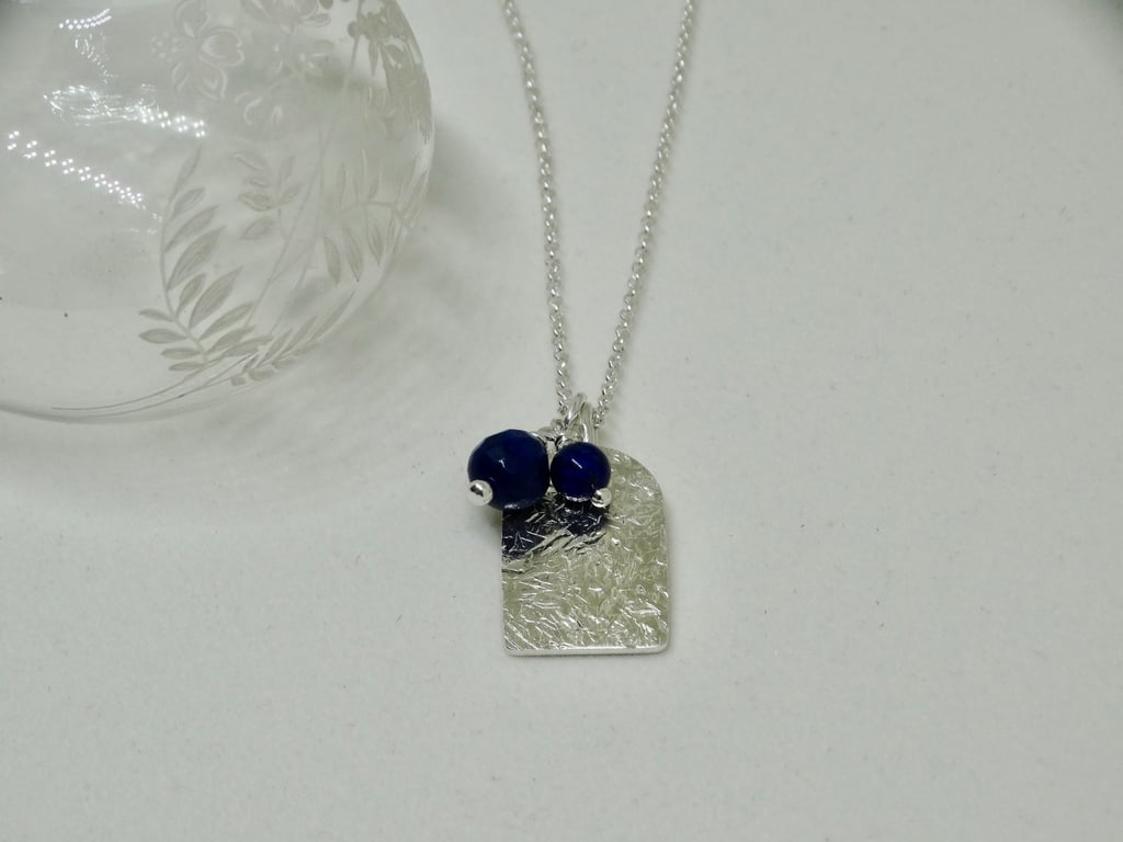 Contemporary arch silver pendant - recycled sterling silver - lapis lazuli